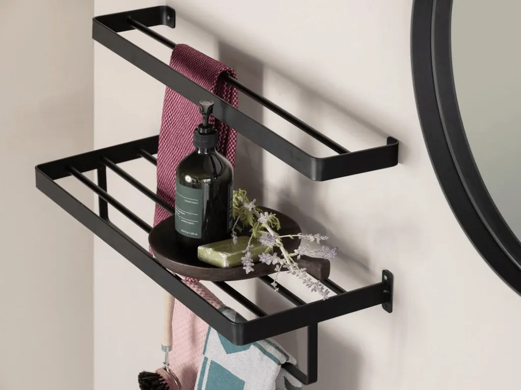 Fali törölközőtartó HANDY 60x12,5 cm, fekete