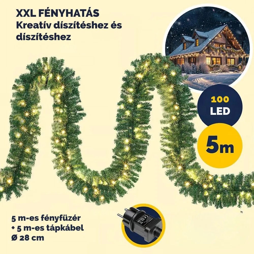 ANDREA karácsonyi girland világítással és távirányítóval, 5 m, zöld Casaria