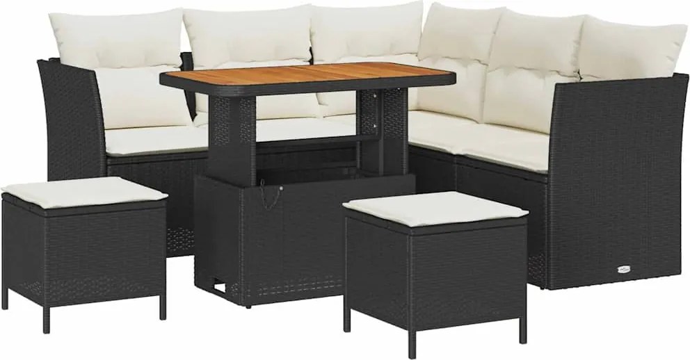 vidaXL Kerti Kanapé Szett 8 pcs Fekete polirattan