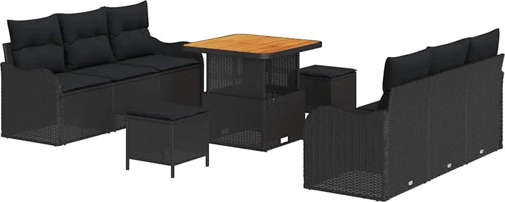 vidaXL Kerti Kanapé Szett párnával tárolóval párnával 9 pcs Fekete