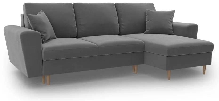 Világosszürke bársony kinyitható tárolóhelyes sarokkanapé Kyoto – Cosmopolitan Design