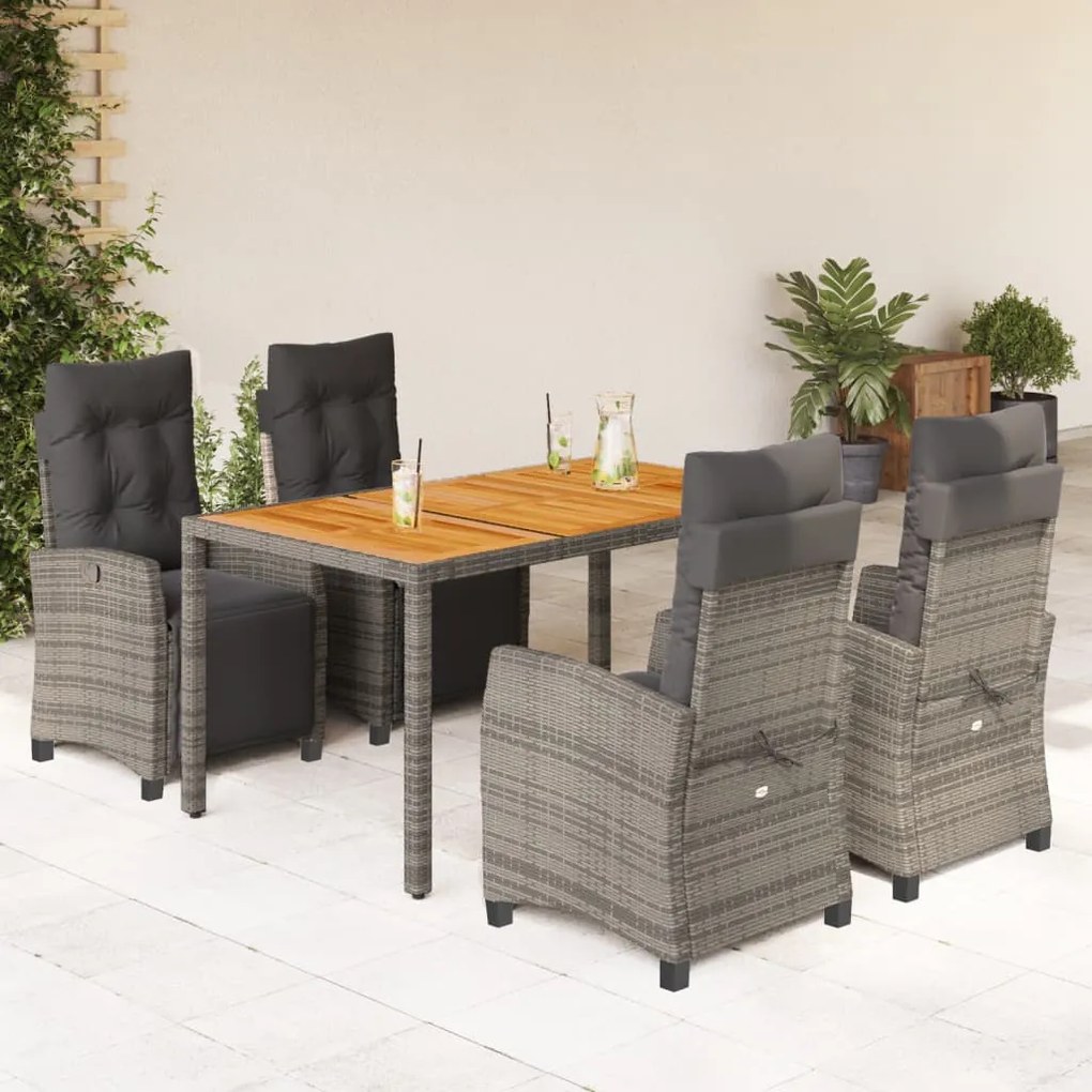 5 részes szürke polyrattan kerti étkezőgarnitúra párnával