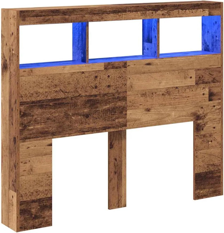vidaXL Fejtámla LED -es lámpákkal Öreg fa 120 x 17 x 102 cm Faanyag