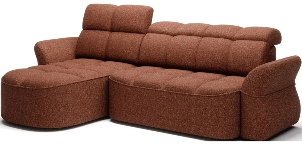 Terrakotta színű bársony kinyitható-tárolóhelyes sarokkanapé (bal oldali-heverő résszel) Beneth – ELTAP