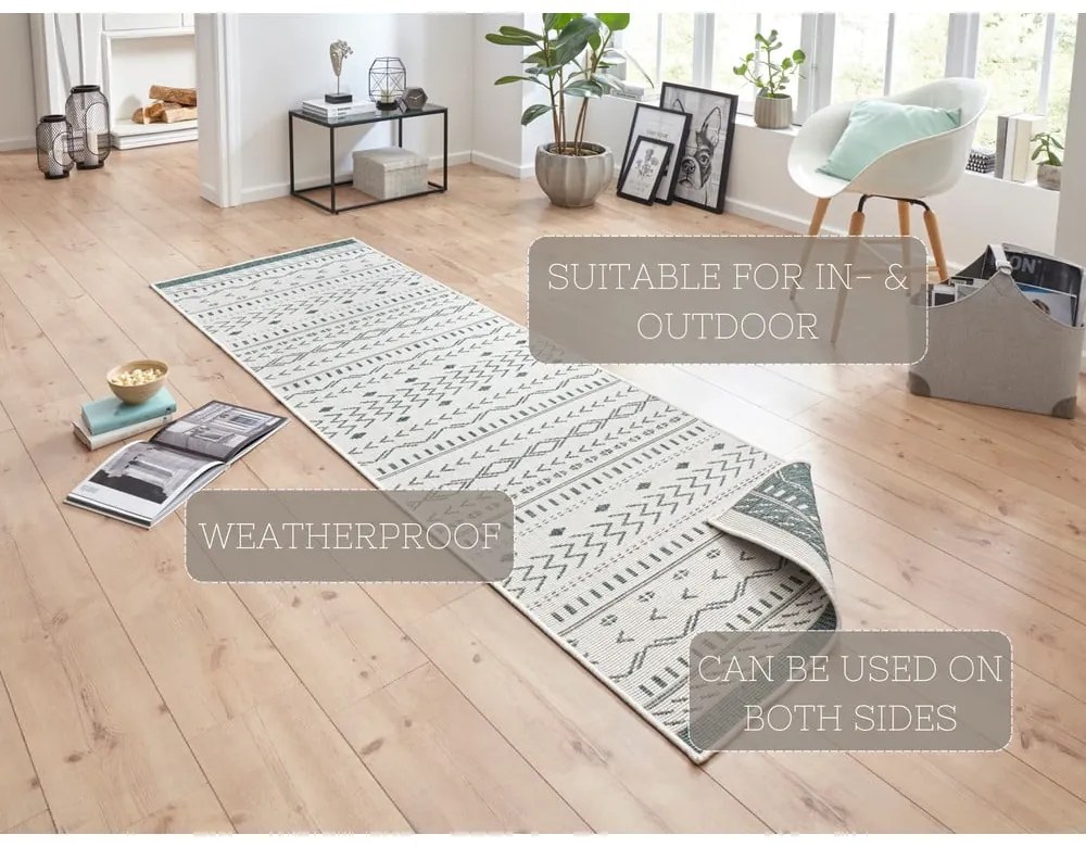 Kuba zöld-krémszínű kültéri szőnyeg, 80 x 150 cm - NORTHRUGS, 80 x 350 cm - NORTHRUGS