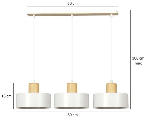 Csillár zsinóron TORIN 3xE27/15W/230V fehér