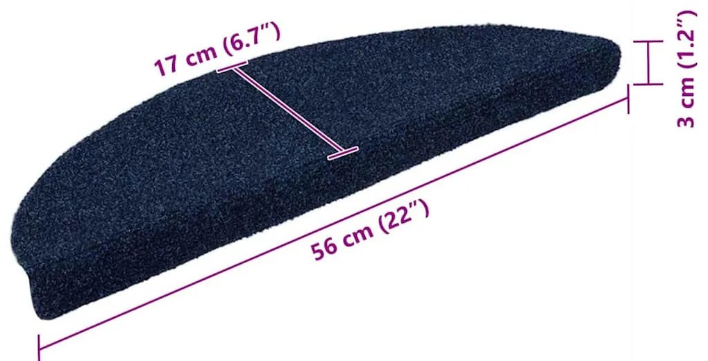 20 db öntapadós lépcsőszőnyeg, 56 x 17 x 3 cm, sötétkék, félkör alakú
