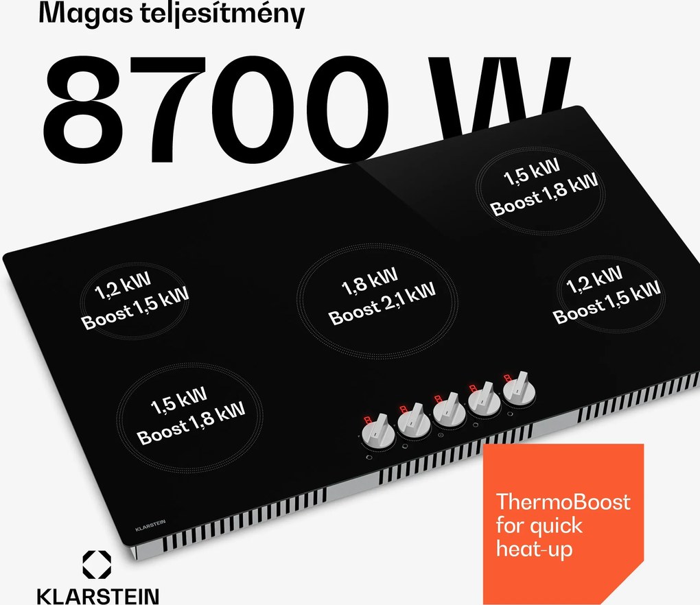 Klarstein Kochheld indukciós főzőlap | Elegáns és erőteljes | 5 főzőzóna | 8700 W | 90 cm