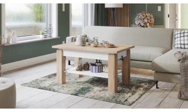 Bővíthető ADONIS konferencia/étkezőasztal Sonoma tölgy/fehér polccal