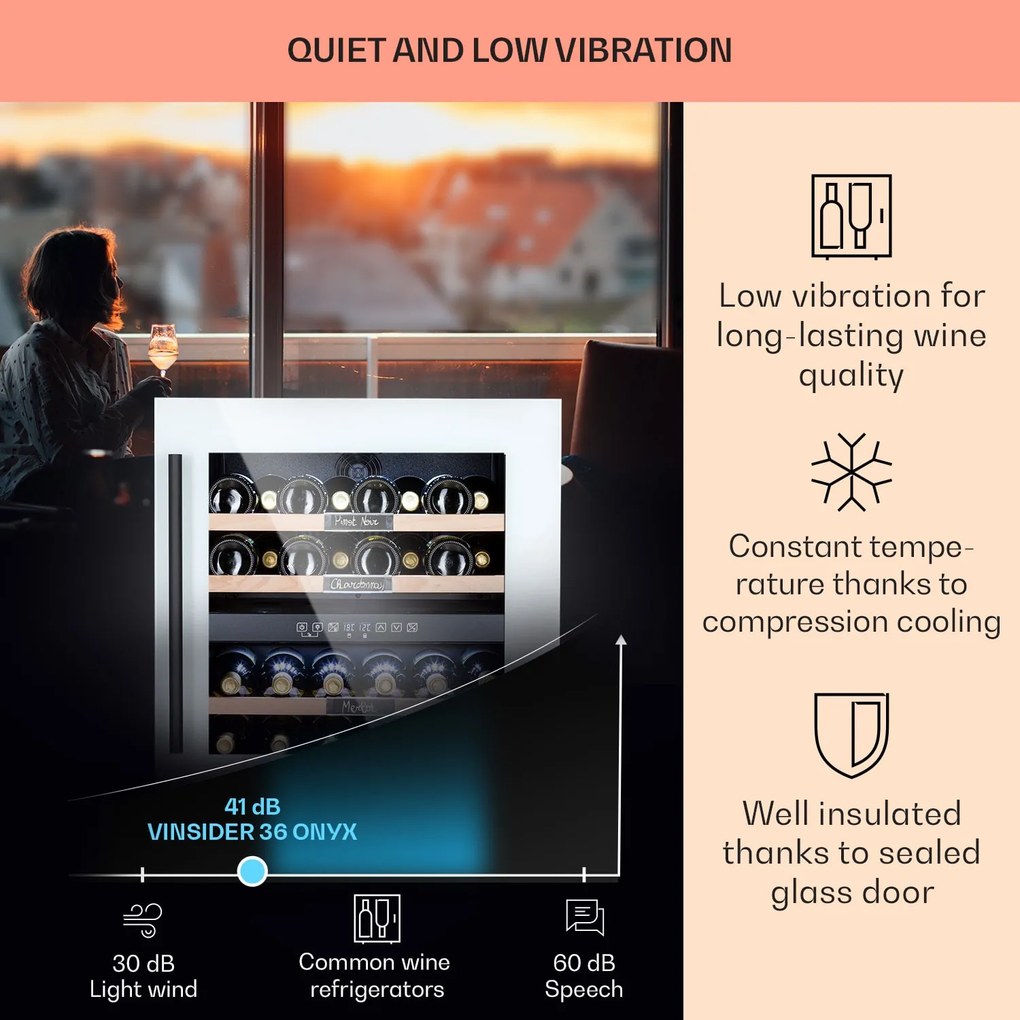 Klarstein Vinsider 36 Quartz Edition, borhűtő, 85 liter, 5 - 22 °C, 2 zóna