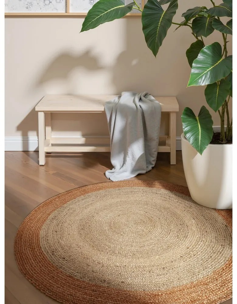 Elefántcsont színű kétoldalas kézi szövésű kerek juta szőnyeg ø 120 cm Jutta Ivory – Hanse Home