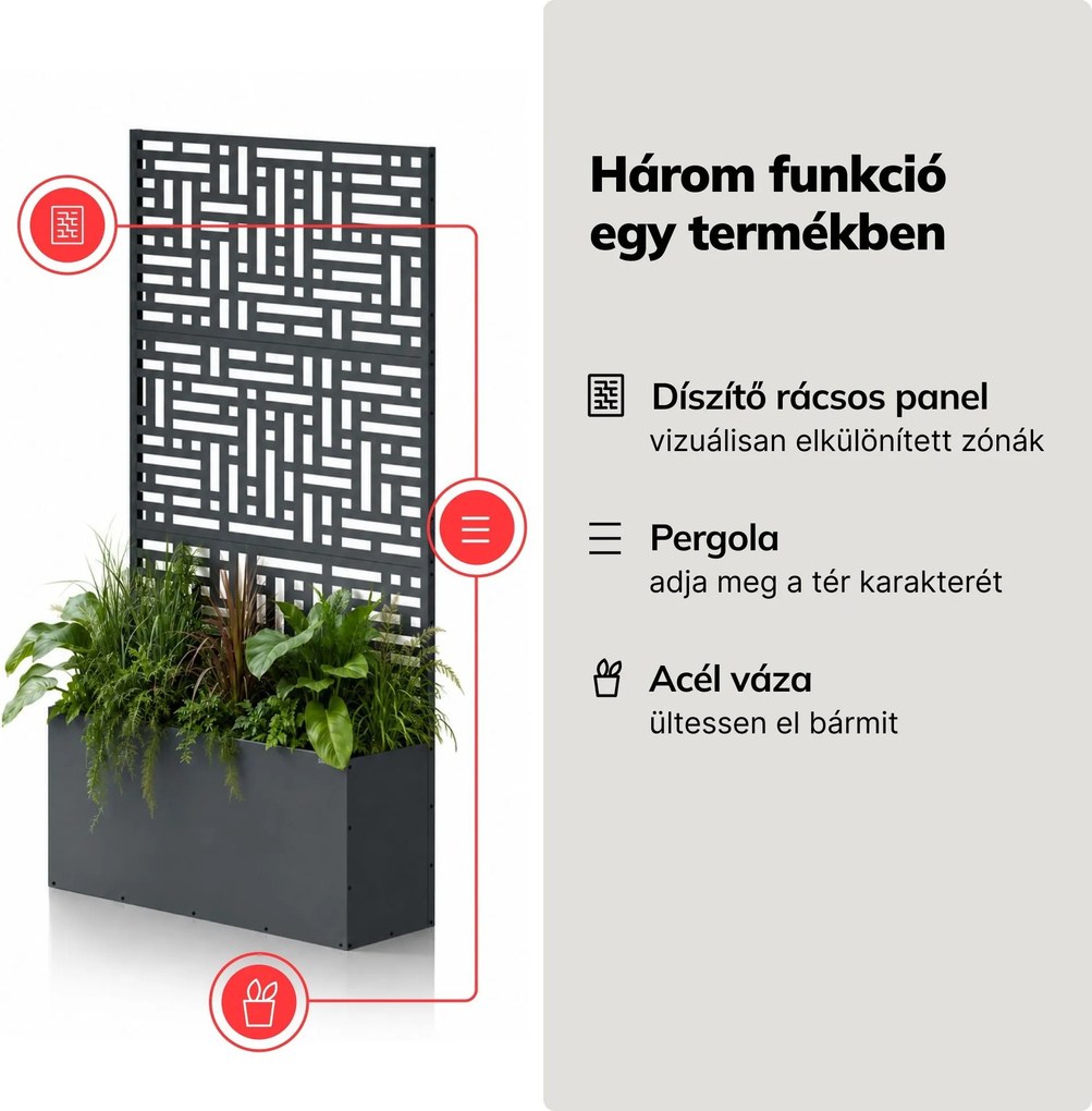 Fém kerti pergola virágládával 3in1, antracit, 900x1800x300 mm: ROSE