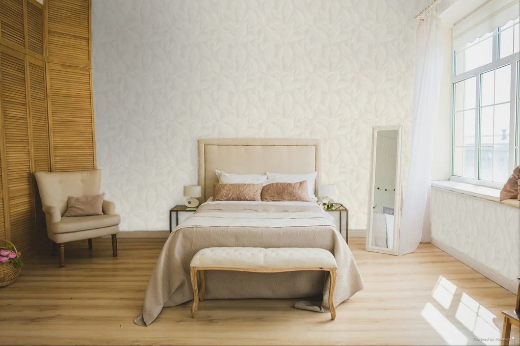 Zambaiti Parati Casa Chic Foglietta szürke-törtfehér leveles texturált vlies tapéta – Z20114