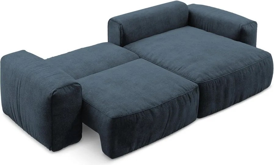 Sötétkék zsenília kinyitható sarokkanapé (jobb oldali-heverő résszel) Kuki – Makamii