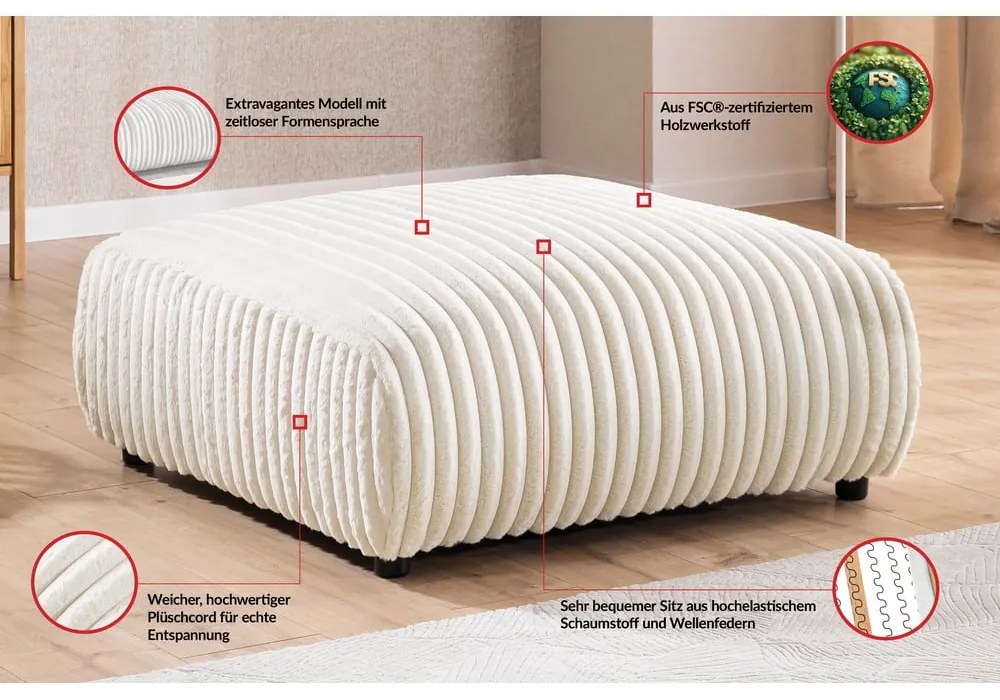 Krémszínű kordbársony lábtartó Justin – Ropez