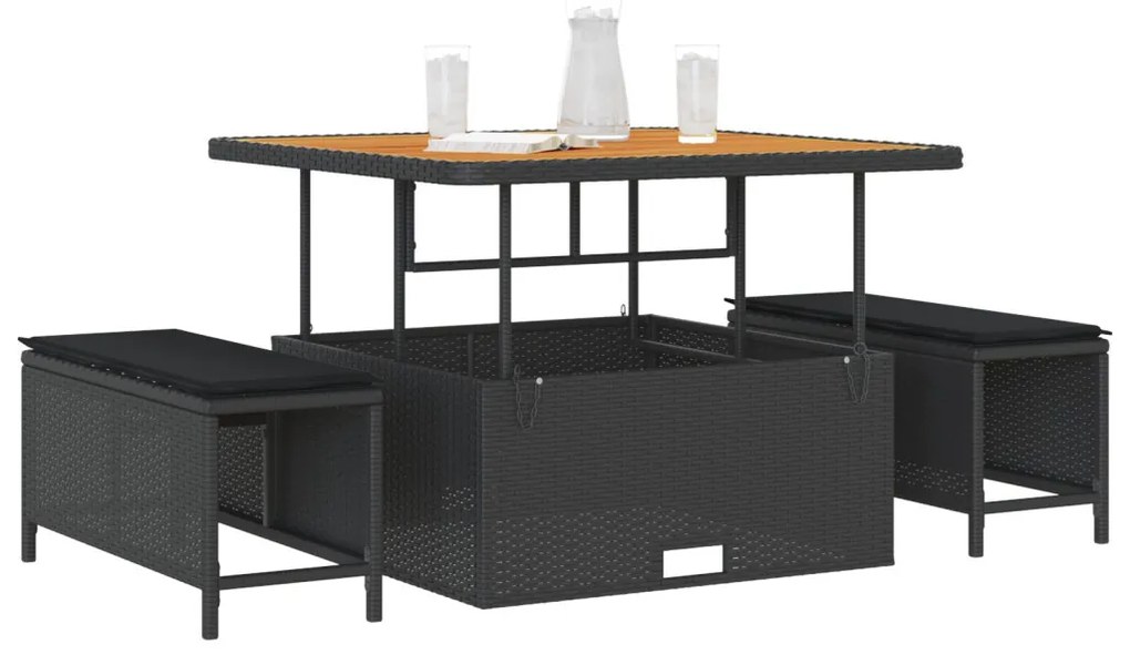 Kert étkező szett Fekete Poli rattan