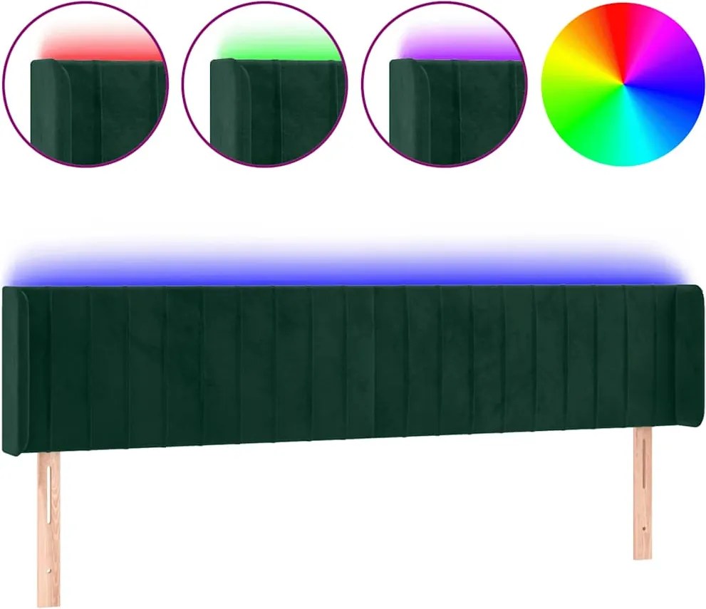 vidaXL sötétzöld bársony LED-es fejtámla 203 x 16 x 78/88 cm