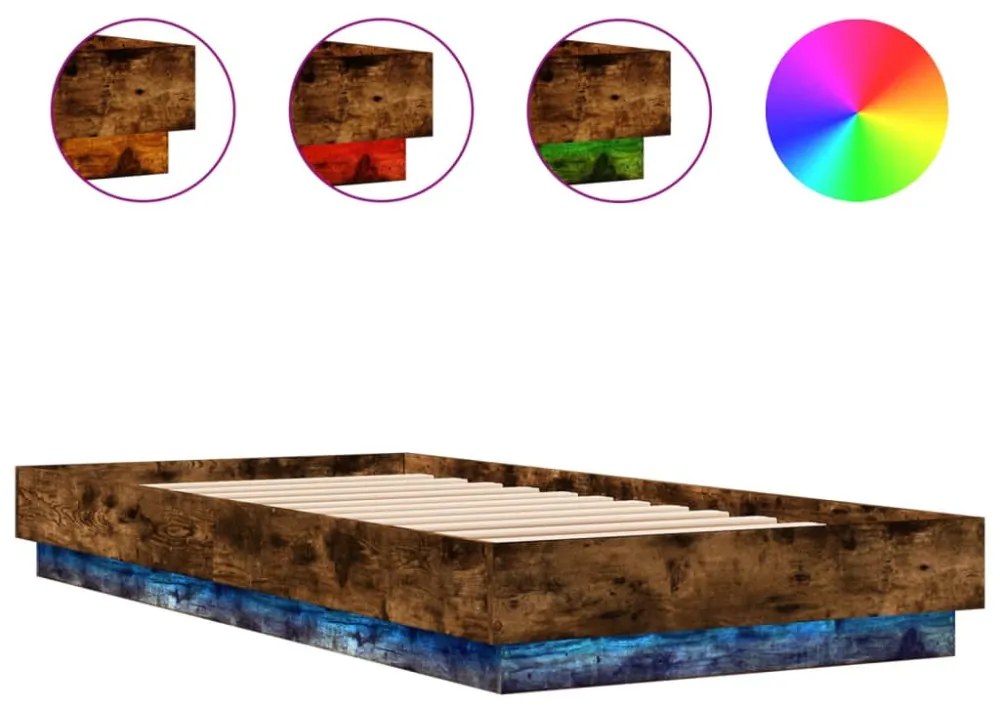 füstös tölgy színű ágykeret LED-világítással 90x200 cm