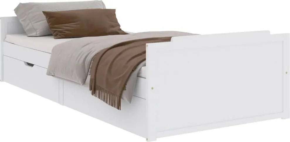 vidaXL fehér tömör fenyőfa ágykeret fiókkal 90 x 200 cm