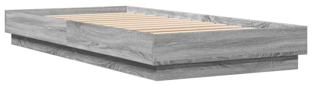 szürke sonoma színű ágykeret LED-világítással 90x200 cm