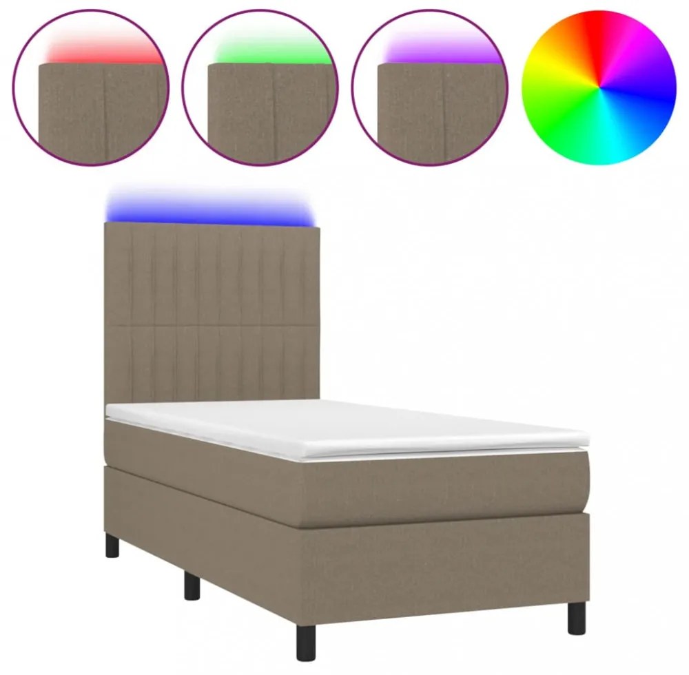 tópszínű szövet rugós és LED-es ágy matraccal 90x200 cm