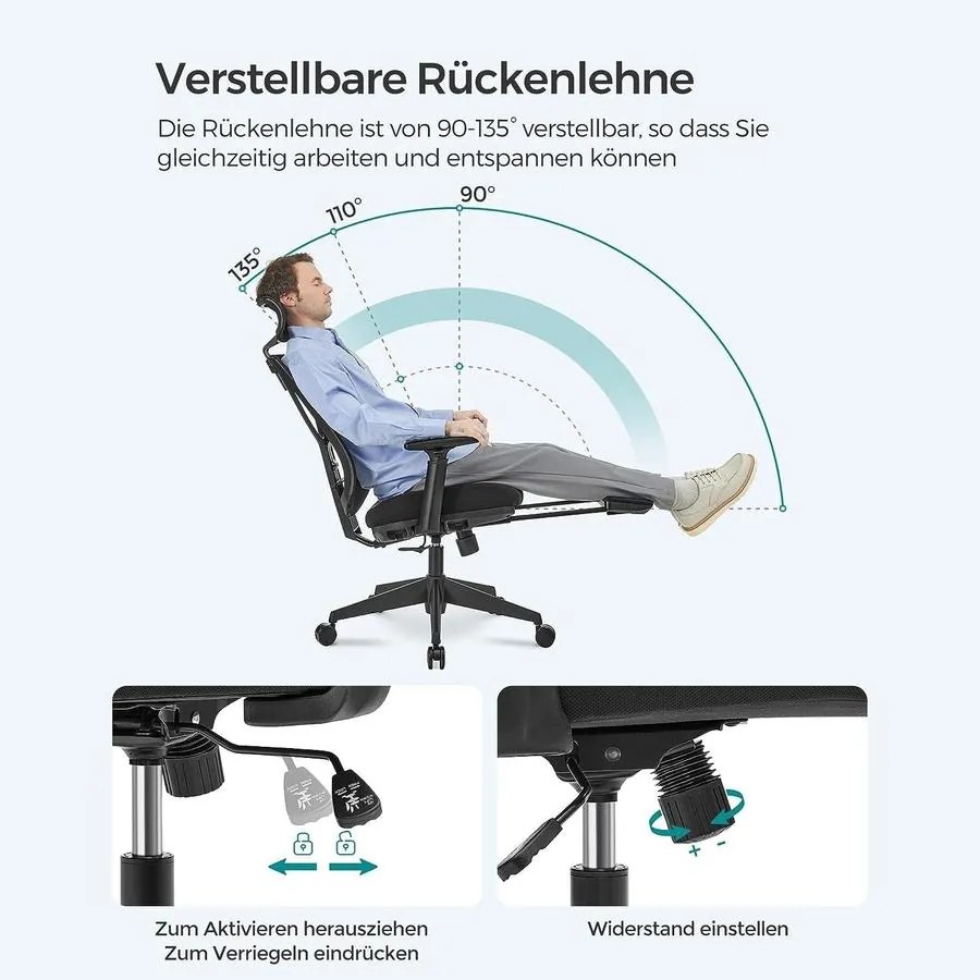 Ergonomikus irodai szék lábtartóval, maximális terhelés 150 kg, fekete