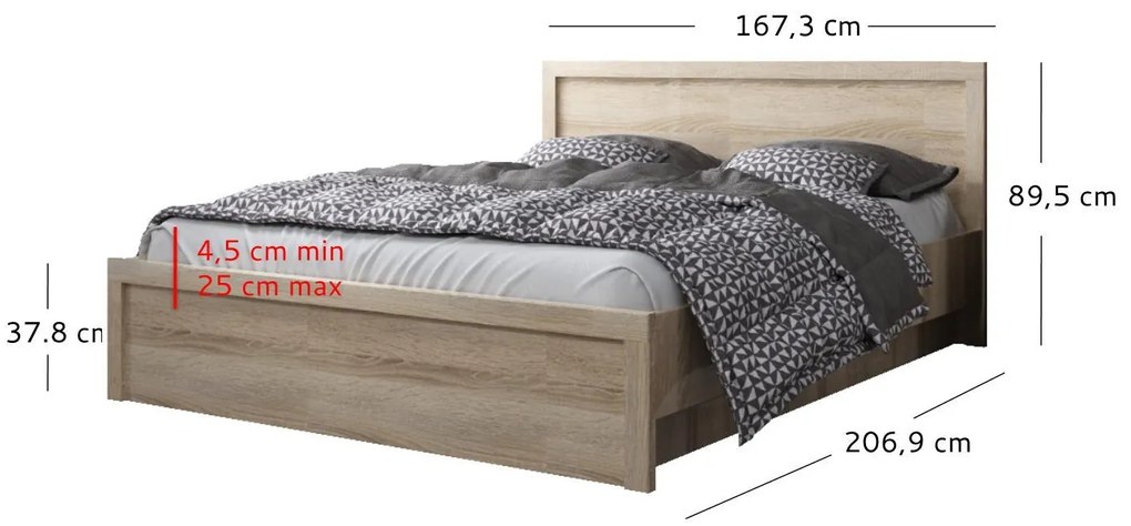Franciaágy 160 cm Japon (szonoma tölgy) (ágyráccsal) (tárolóhellyel). 1116902