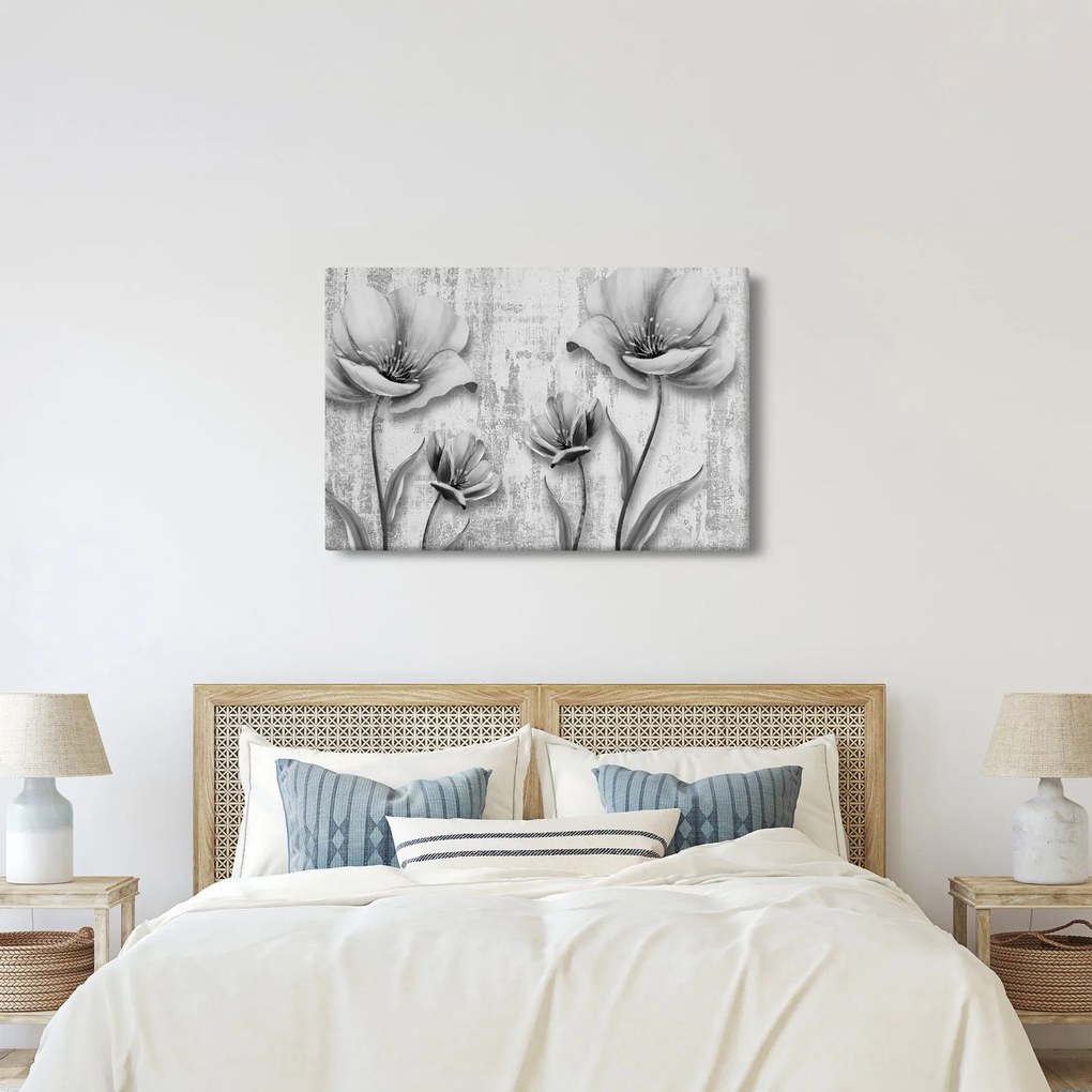 Kép - Fekete-fehér virágok a háttérben (90x60 cm)