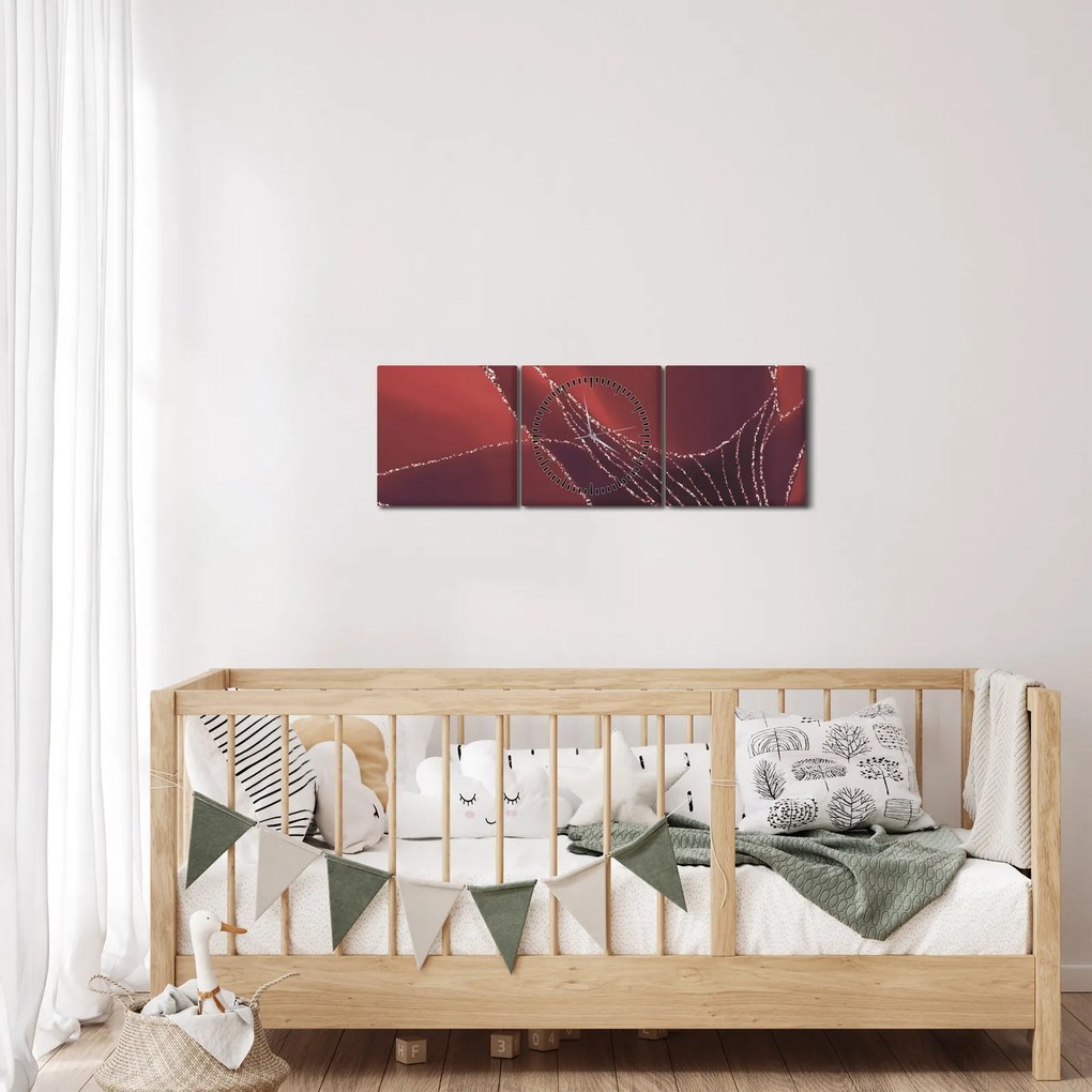 Kép - Piros absztrakt virág N⁰2 (órával) (90x30 cm)