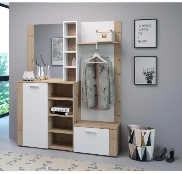 Előszobafal tükörrel KEVIN barna/fehér