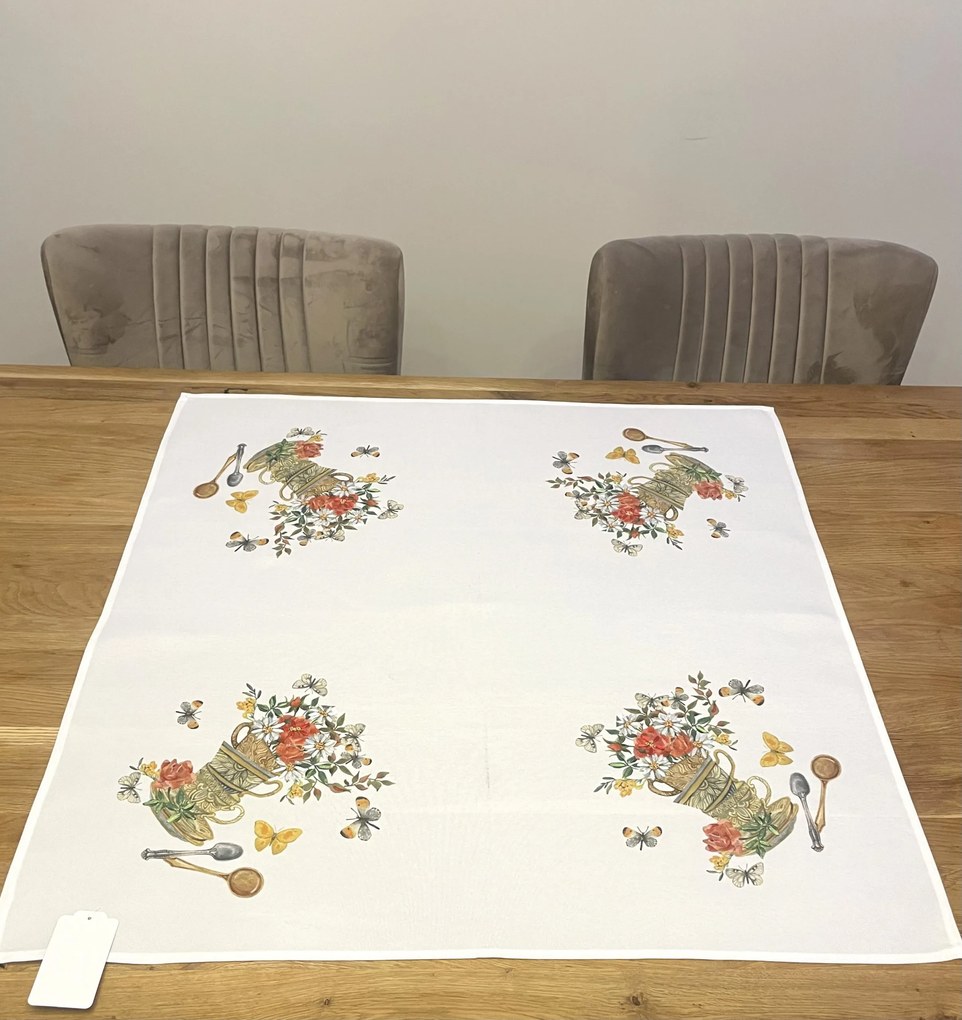 Hímzett terítő szögletes barna virágok 85x85 cm TiaHome