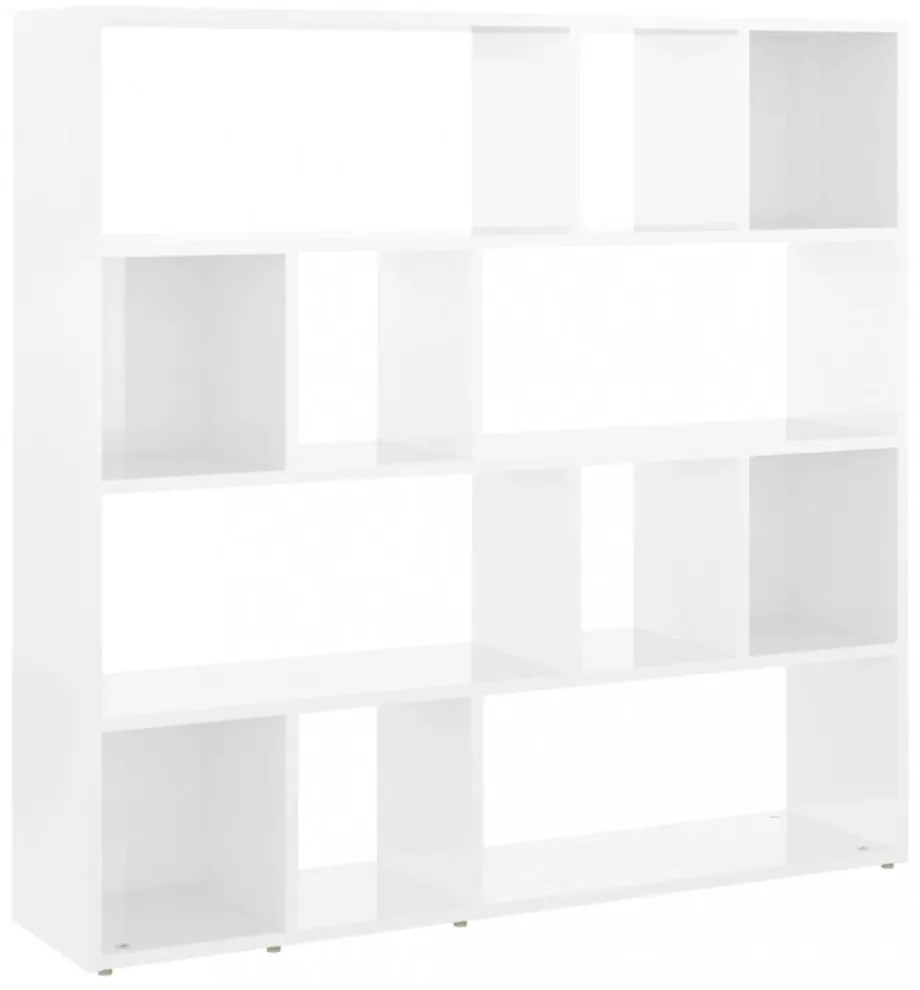 magasfényű fehér térelválasztó könyvszekrény 105 x 24 x 102 cm