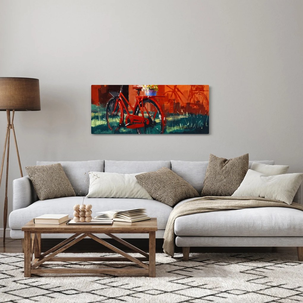 Piros kerék képe, akril festés (120x50 cm)