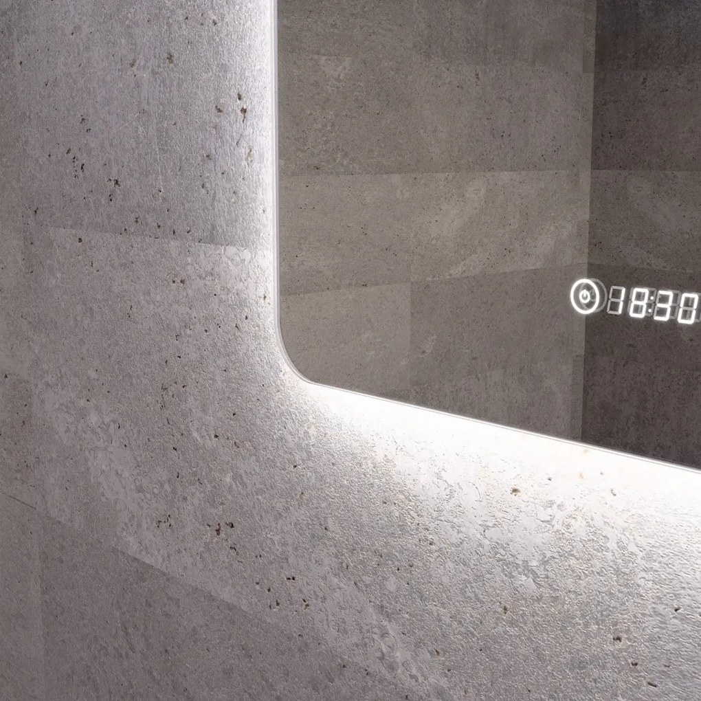 Álló fürdőszobai LED tükör 60x80cm | Páramentesítő funkció - Beépített óra - Fényerő és színhőmérséklet szabályozás | Welland Luxury-Line G790
