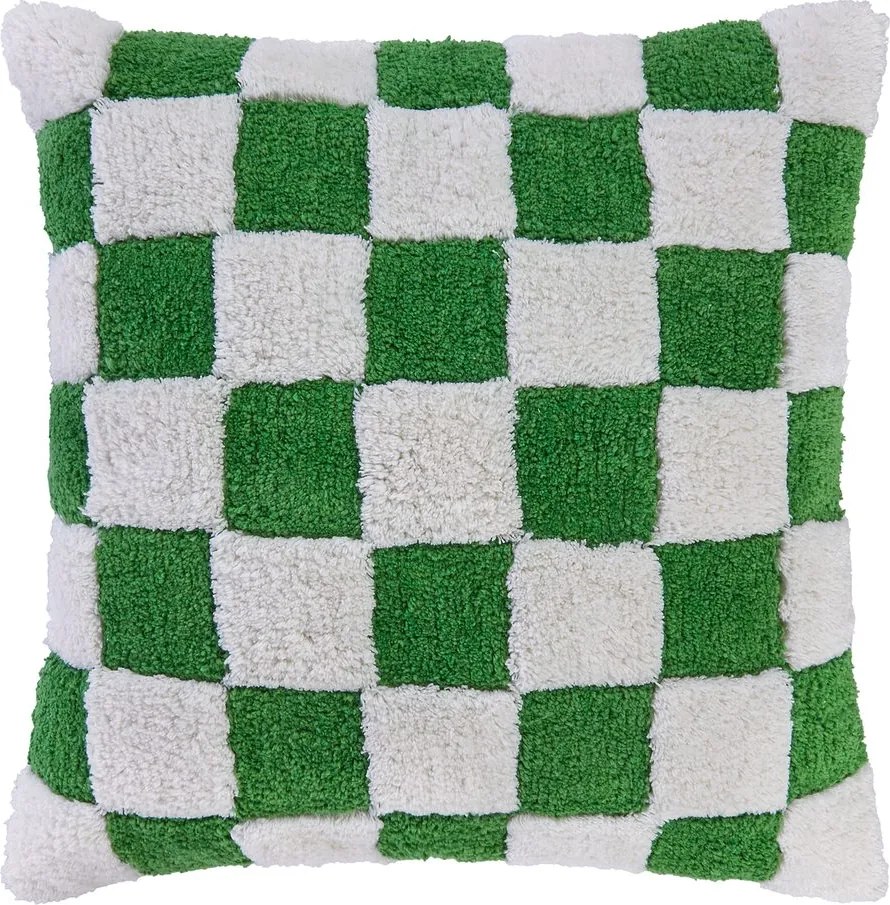 CHECKER STYLE plüss párna 50 x 50 cm, fehér-zöld