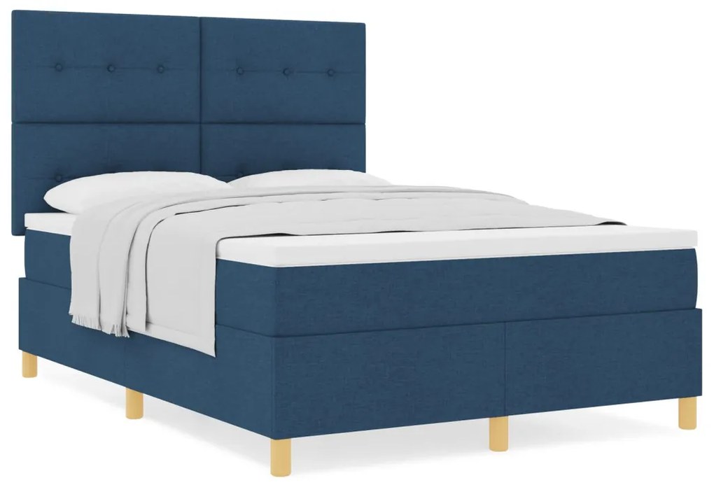 Box Spring Ágy Matraccal Kék 140x200 cm Szövet