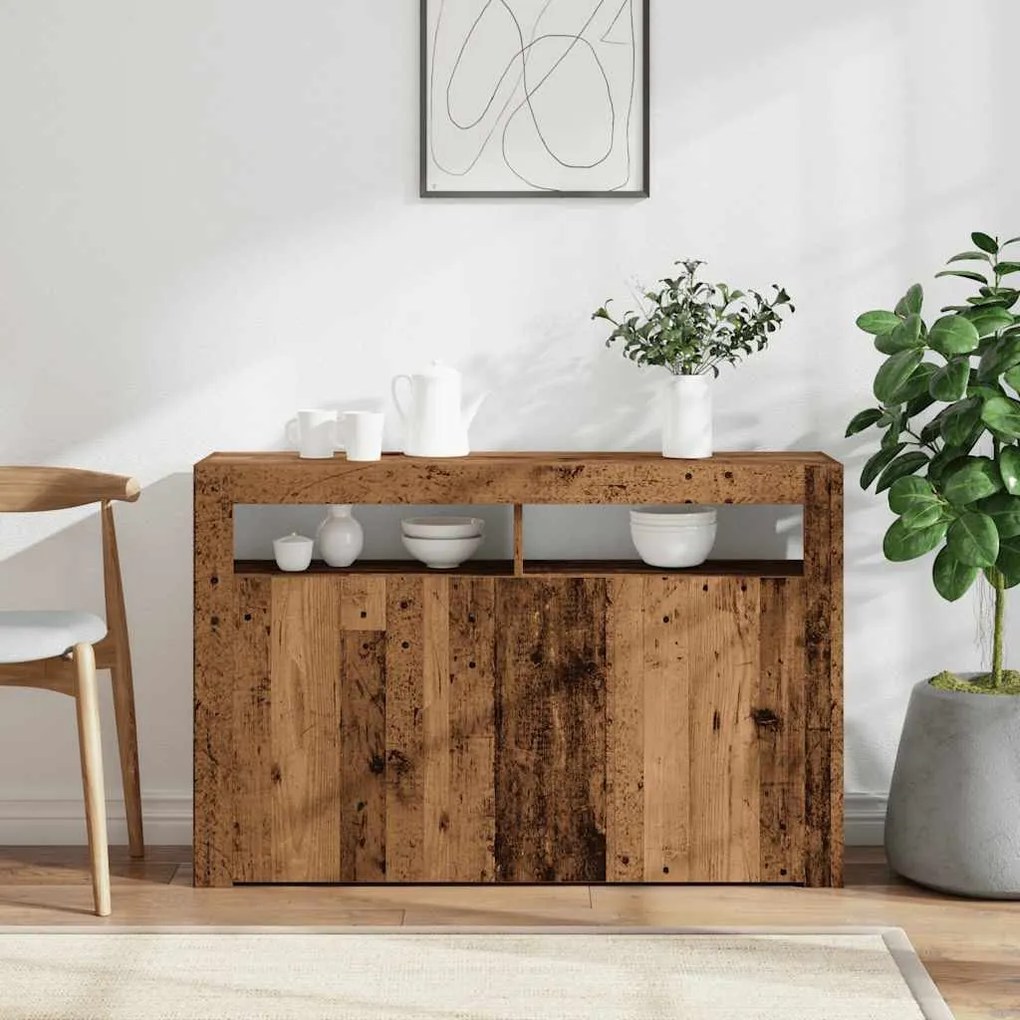 antik fa szerelt fa tálalószekrény LED-ekkel 115,5x30x75 cm