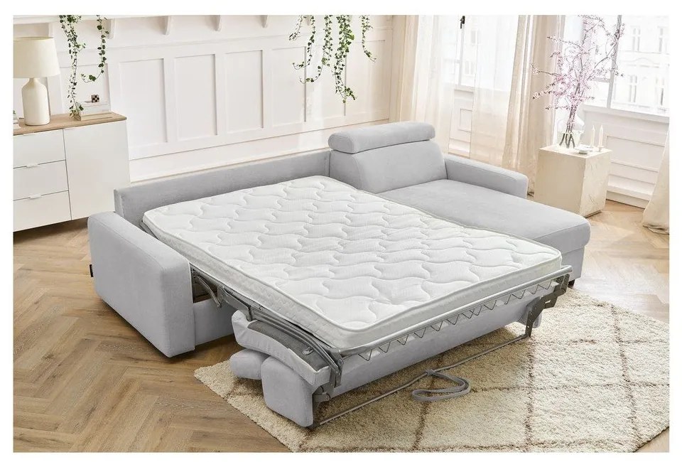 Világosszürke kinyitható sarokkanapé (variálható) Monaco – Bobochic Paris