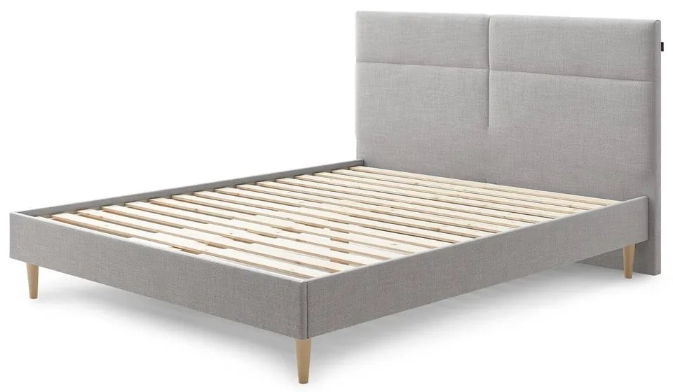 Világosszürke kárpitozott franciaágy ágyráccsal 160x200 cm Elyna – Bobochic Paris