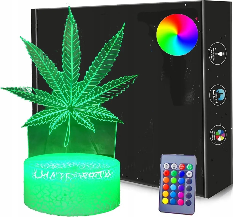Marihuána Thc Kender 3D Éjjeli Lámpa Led Usb Akkumulátor Távirányító Rgb