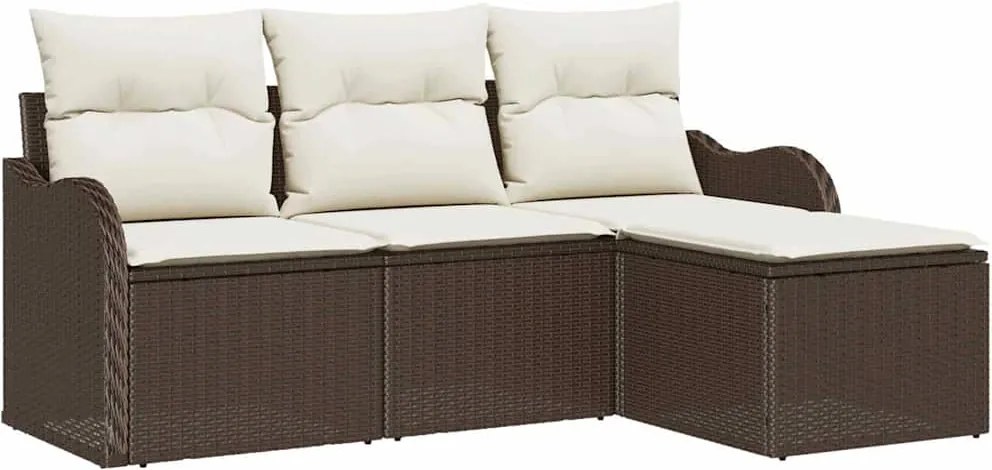 vidaXL Kerti Kanapé Szett tárolóval 4 pcs Barna polirattan
