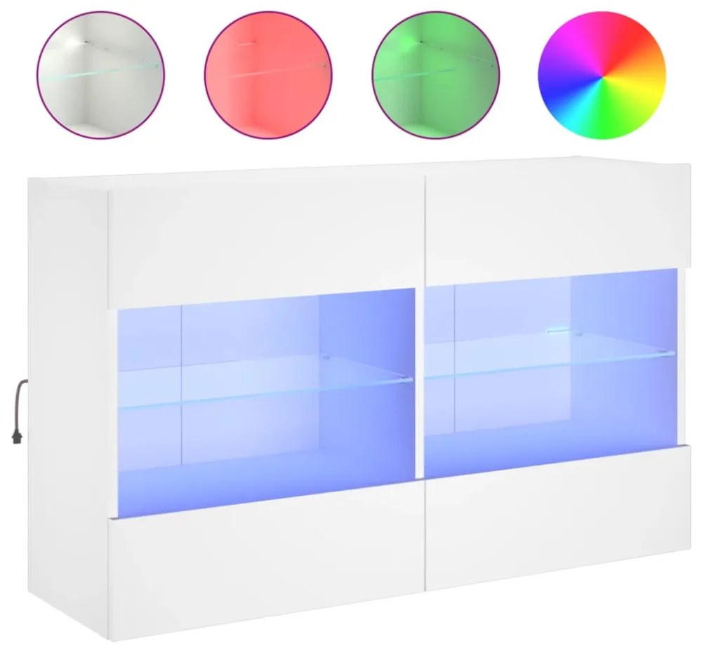 fehér fali TV-szekrény LED-világítással 98,5x30x60,5 cm