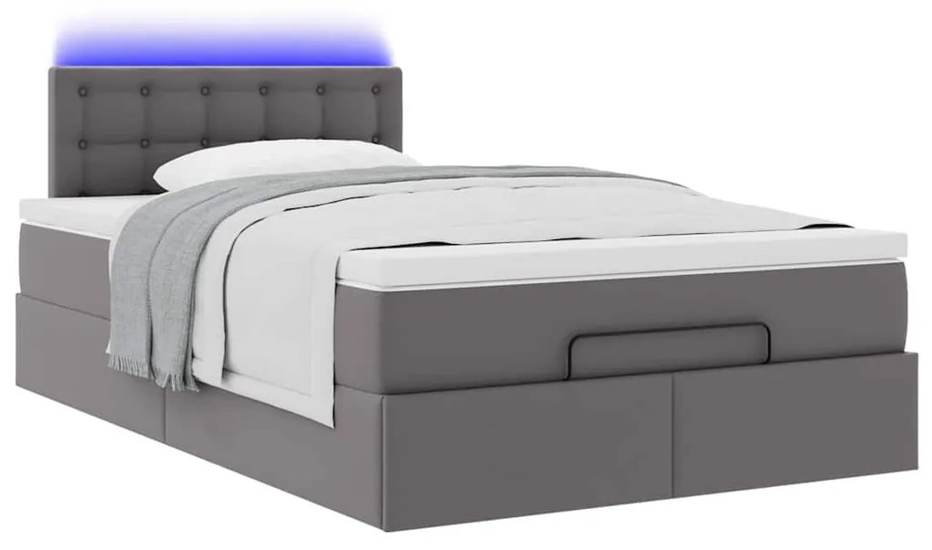szürke műbőr ottomán ágy matracokkal &amp; LED-ek 120x190 cm