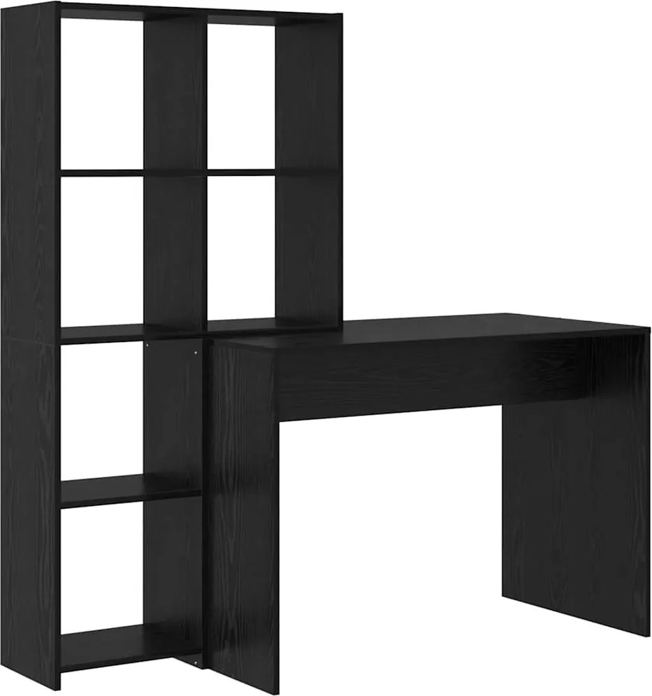 vidaXL Asztal polcokkal Fekete tölgy 138,5 x 55 x 143 cm Faanyag