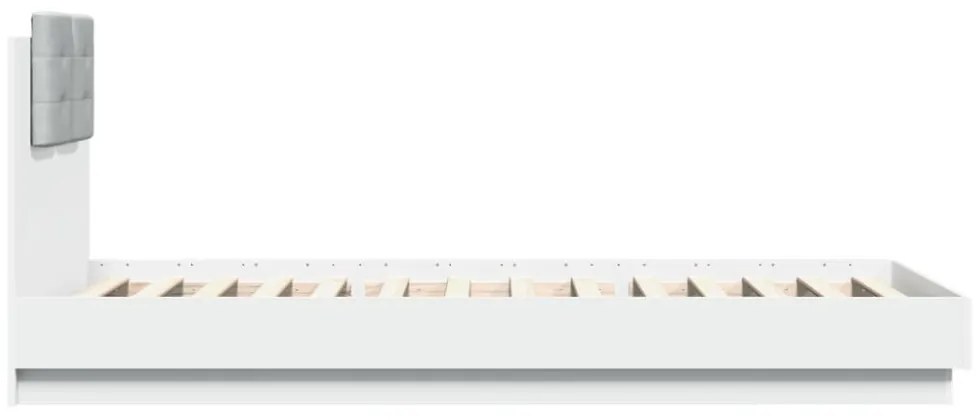 fehér ágykeret fejtámlával és LED-világítással 100 x 200 cm