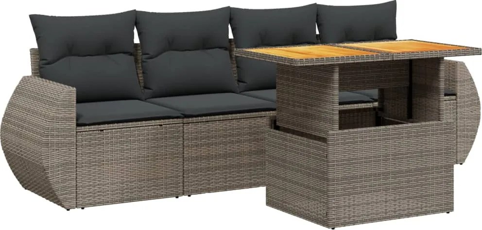 vidaXL 5 részes szürke polyrattan kerti ülőgarnitúra párnákkal