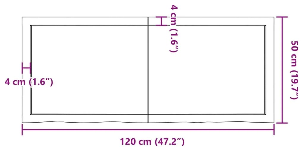 sötétbarna kezelt tömör tölgyfa asztallap 120x50x(2-6) cm