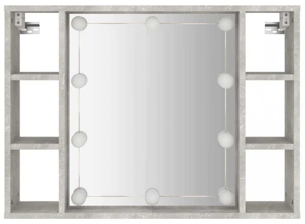 betonszürke tükrös szekrény LED-ekkel 76 x 15 x 55 cm