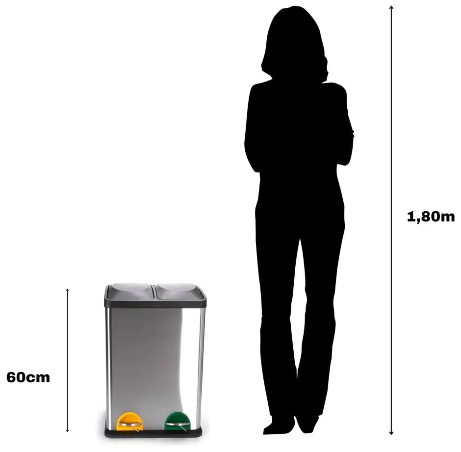 Matt ezüstszínű acél szelektív pedálos szemetes 2x20 l Tri Selectif – MSV