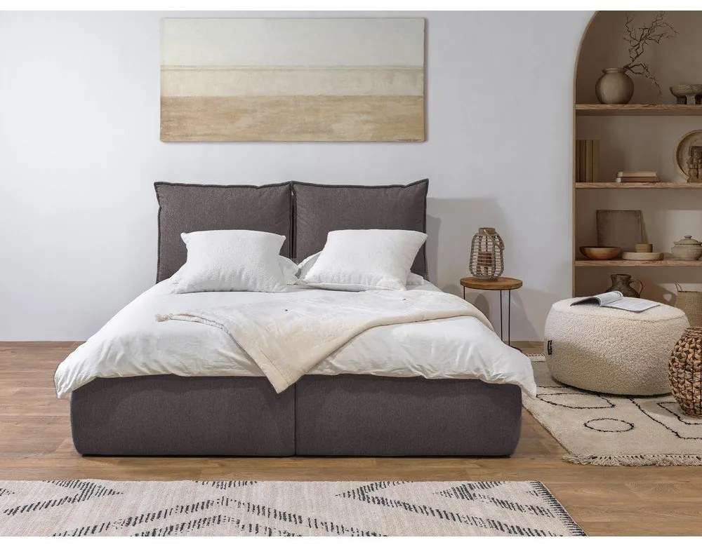 Sötétszürke kárpitozott ágyneműtartós franciaágy ágyráccsal 180x200 cm Garance – Bobochic Paris